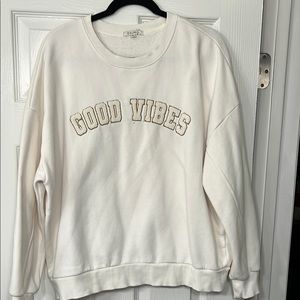 Z Supply White Crew Neck Sweater with Vintage Print